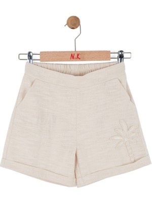 Nk Kız Çocuk Palmiye Nakışlı Şort 8-14 Yaş Krem