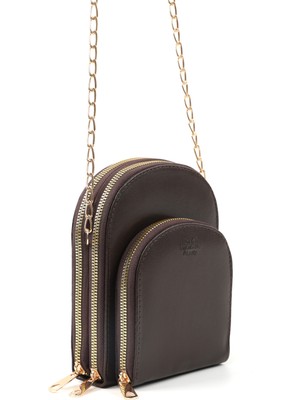 SHAKA Kahve Rengi SHK267 Suni Deri 5 Bölmeli,zincirli ,telefonluk ve Omuz Çantası