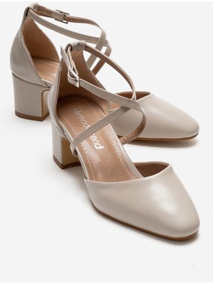 Ccway Kadın Topuklu Ayakkabı Ten Kırışık