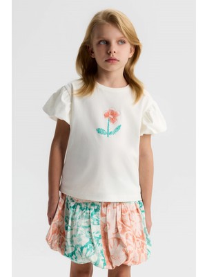 Nk Kız Çocuk Gelincik Tshirt 4-8 Yaş Ekru