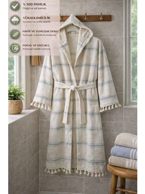 CES STORE %100 Pamuk Kapüşonlu Bornoz, Unisex Pestemal Banyo Bornozu, Hafif, Yumuşak ve Hızlı Kuruyan