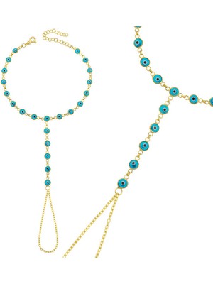 Tienda Elegante Gümüş Gold Mavi Nazar Boncuklu Şahmeran