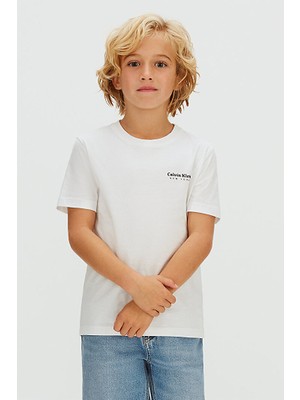 Calvin Klein Erkek Çocuk Minimal Logo T-Shirt - Beyaz