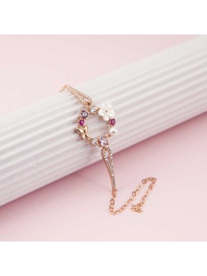Tienda Elegante Gümüş Rose Manolya Çiçeği Kelebek Kadın Bileklik