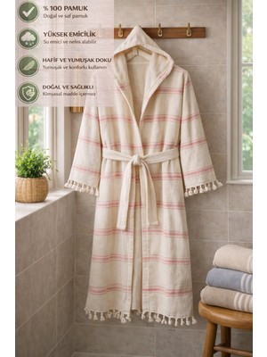 CES STORE %100 Pamuk Kapüşonlu Bornoz, Unisex Pestemal Banyo Bornozu, Hafif, Yumuşak ve Hızlı Kuruyan