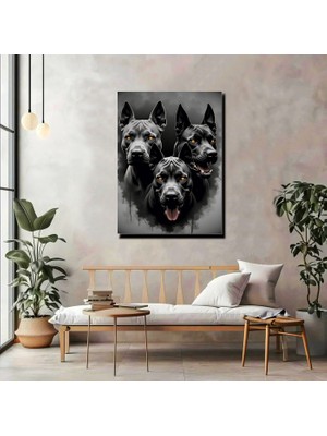 Artprinta Üçlü Siyah Köpek Kanvas Tablo – Güç ve Asalet Temalı Duvar Dekoru