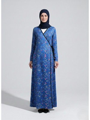 Plistre 2311_PRATIK Yandan Bağlamalı Kruvaze Biye Kuşaklı %100 Polyester Kumaş Tesettür Namaz Elbisesi