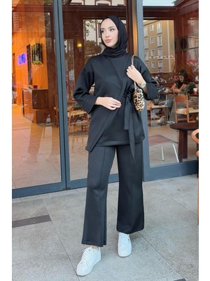 Tesettür Diyarı Kadın Bağlama Detaylı Scuba Takım- Siyah