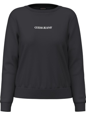 Guess Kadın Bisiklet Yaka Logolu Sweatshirt - Siyah