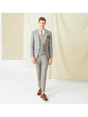 İlayda Emir Blazer, Slimfit, Kırlangıç Yaka, 2 Düğmeli, Çizgili Erkek Takım Elbise, Gri