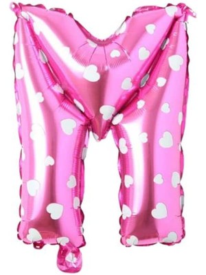 Velora M Harfi 16 Inç Pembe Kalpli Renk Folyo Balon 36 cm (Pembe)
