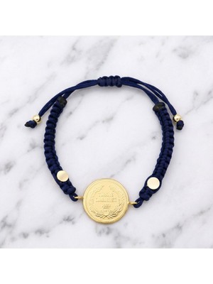 Ferizz Altın Kaplama Ata Liralı Lacivert Ipli Bileklik BLK-1243