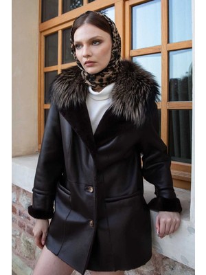 Arjante Kürkü Yakalı Kuzu Kürkü Manto