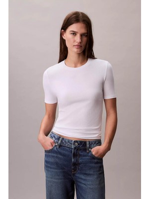 Calvin Klein Kadın A- Modal Rib Tee (Essential) T-Shirt - Beyaz
