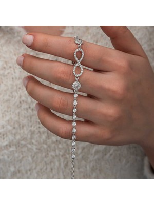 Tienda Elegante Gümüş Zirkon Taşlı Sonsuzluk Kadın Bileklik