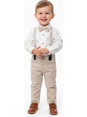 bebexy Beyaz Gömlekli Bej Pantolonlu Askılı  Takım 9
