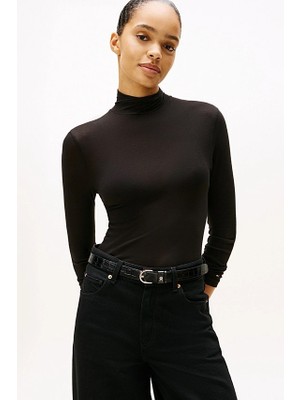 Tommy Hilfiger Kadın Fitilli Kayık Yaka Uzun Kollu T-Shirt - Siyah