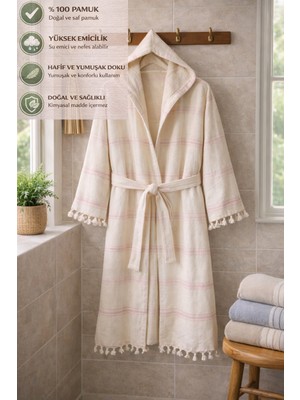 CES STORE %100 Pamuk Kapüşonlu Bornoz, Unisex Pestemal Banyo Bornozu, Hafif, Yumuşak ve Hızlı Kuruyan