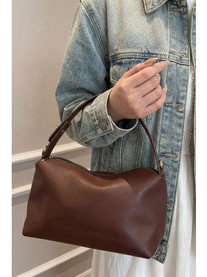 Bahels Kadın Vegan Deri Acı Kahve Renk El ve Omuz Çantası Şık Görünüm