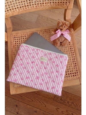 Bahels Pembe Fiyonk Çizgili Xl Macbook ve Tablet Uyumlu Portföy Çanta