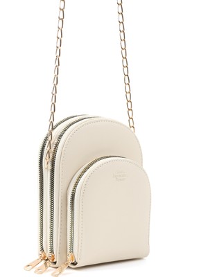 SHAKA Krem SHK267 Suni Deri 5 Bölmeli,zincirli ,telefonluk ve Omuz Çantası