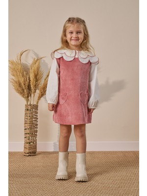 Minipodyum Kız Çocuk Elbise Gömlekli Yaka Detaylı Bayramlık