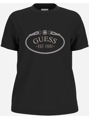 Guess Kadın Regular Fit Rosalba Aktif  T-Shirt - Siyah