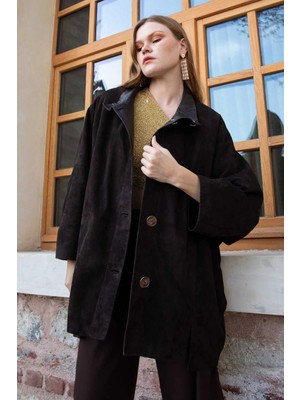 Kadın Hakiki Koyun Derisi Süet Manto