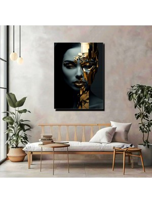 Artprinta Altın Detaylı Modern Kadın Portre Kanvas Tablo – Lüks ve Çağdaş Duvar Dekoru