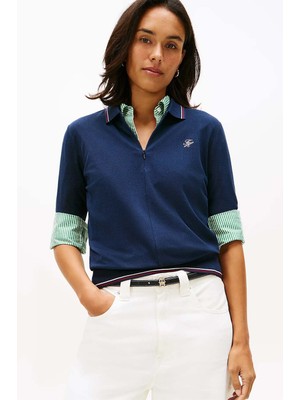 Tommy Hilfiger Kadın Th Script Lyocell Polo T-Shirt - Lacivert