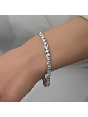 Tienda Elegante Gümüş 6 mm Beyaz Taşlı Su Yolu Kadın Bileklik