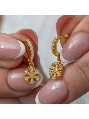 Tienda Elegante Gümüş Sallantılı Gold Kar Tanesi Kadın Küpe