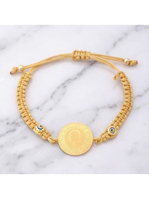 Ferizz Altın Kaplama Yarım Altınlı Sarı Ipli Bileklik BLK-1241