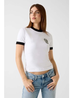 Guess Kadın Jersey Slim Fit T-Shirt - Beyaz