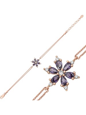 Tienda Elegante Gümüş Rose Mor Lotus Çiçeği Kadın Bileklik