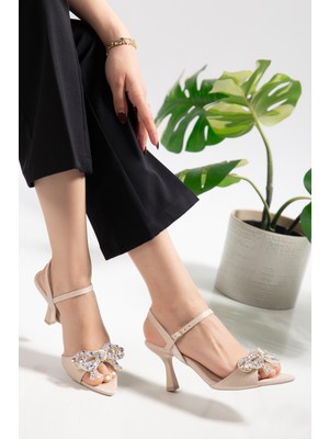 Tekin Shoes Bej Renk Taşlı Fiyonklu Abiye Ayakkabı