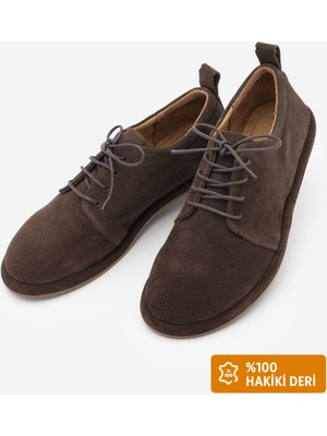 Marjin Kadın Hakiki Deri Kadın Bağcıklı Maskülen Loafer Günlük Oxford Ayakkabı Bemor Kahve Süet