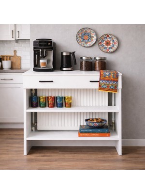 Bangu Petek Üstü Minimal Kahve Köşesi Dolabı (Derinlik 32 Cm) Bohem Kahve Standı BPKM008