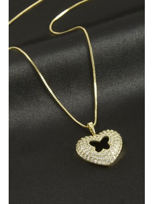 Zero Land Matrixzn Xuping Kalp Kelebek Zirkon Taşlı Lüks Çelik Kolye - Sarı