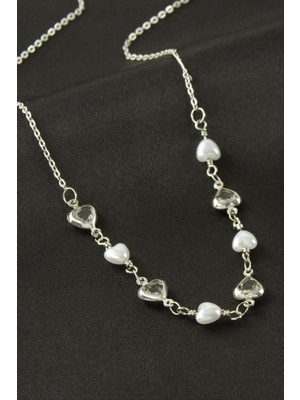 Zero Land Matrixzn Kalp Inci Kristal Taşlı Kolye - Gümüş Rengi