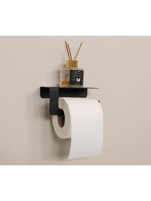 Velora Yapışkanlı ve Vidalı Mat Siyah Telefon Raflı Tuvalet Kağıtlığı Wc Kağıtlık Tuvalet Kağıdı Askısı