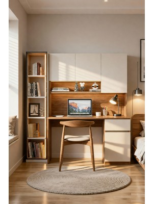 AVM Park Bondy Çalışma Masası Bilgisayar Masası + LED Işıklı Cam Kapaklı Kitapiık Ceviz