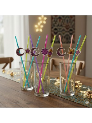 Dodomar Ramazan Figürlü Artistik Pipet Mor 10 Adet - Ramazan Içecek Sunum Pipeti