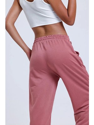 Ross Moda Kadın Gül Kurusu 3 Iplik Düz Elastik Bel ve Paça Termal Astarlı Jogger Eşofman Altı