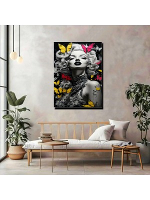 Artprinta Renkli Kelebekli Kadın Portre Kanvas Tablo – Modern Pop Art Duvar Dekoru