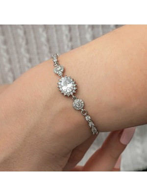 Tienda Elegante Gümüş Oval Su Yolu Kadın Bileklik