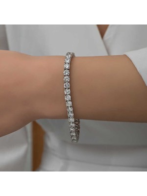 Tienda Elegante Gümüş 2.5 mm Beyaz Taşlı Su Yolu Kadın Bileklik