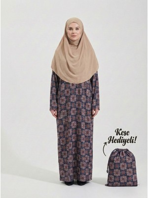 Plistre 2312_PRATIK Tek Parça Kaymaz Başörtülü Kolay Giyilebilen Namaz Elbisesi-Çantalı Esnek Kumaş