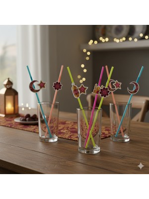 Dodomar Ramazan ve Dini Temalı Artistik Pipet Bordo 10'lu - Ramazan Içecek Sunum Pipeti