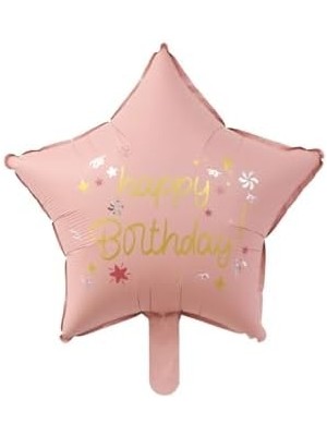 Velora Pembe Happy Birthday Yıldız Folyo Balon 45 cm